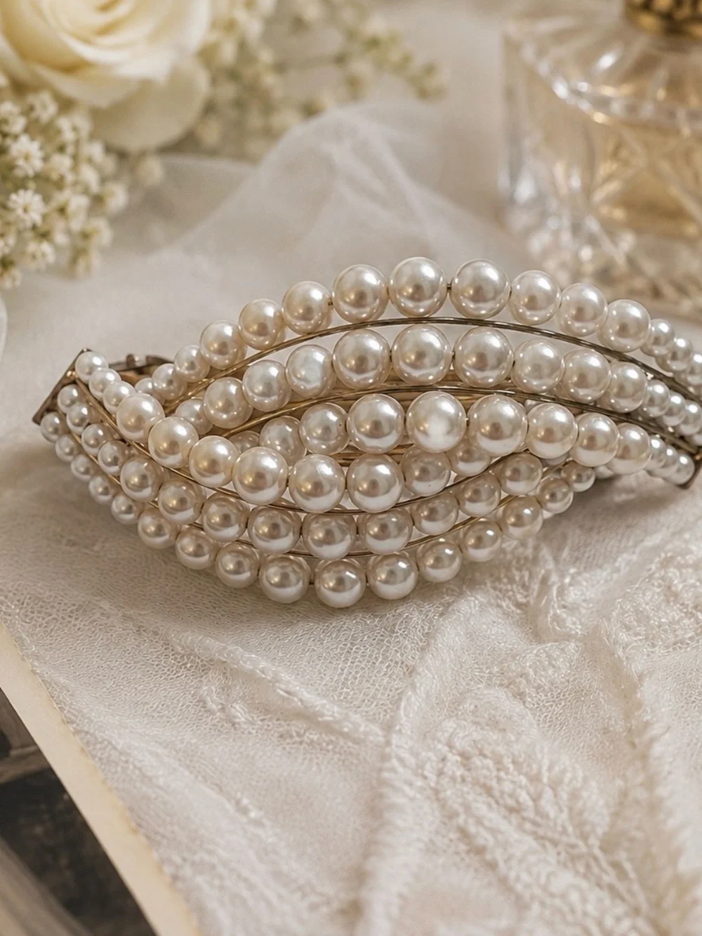 Classic Vintage Pearl Wave Wedding Day Hair Clip - Ivory Faux Pearl Accent